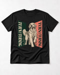 Golden Retriever Turn Without Turning Gateway Graphic T-Shirt in Black, flat lay product photo