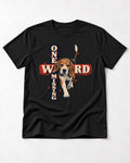 Beagle One Word Missing T-Shirt in Black, flat lay product photo