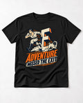 Pug Adventure Missed the Exit Running Graphic T-Shirt in Black, flat lay product photo