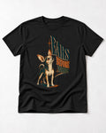 Chihuahua Ears Before Words Retro Typography T-Shirt in Black, flat lay product photo