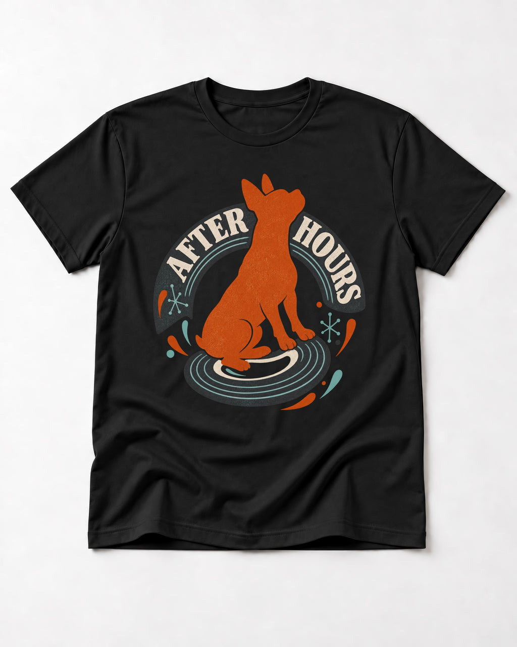 After Hours Boston Terrier Record Graphic T-Shirt in Black, flat lay product photo