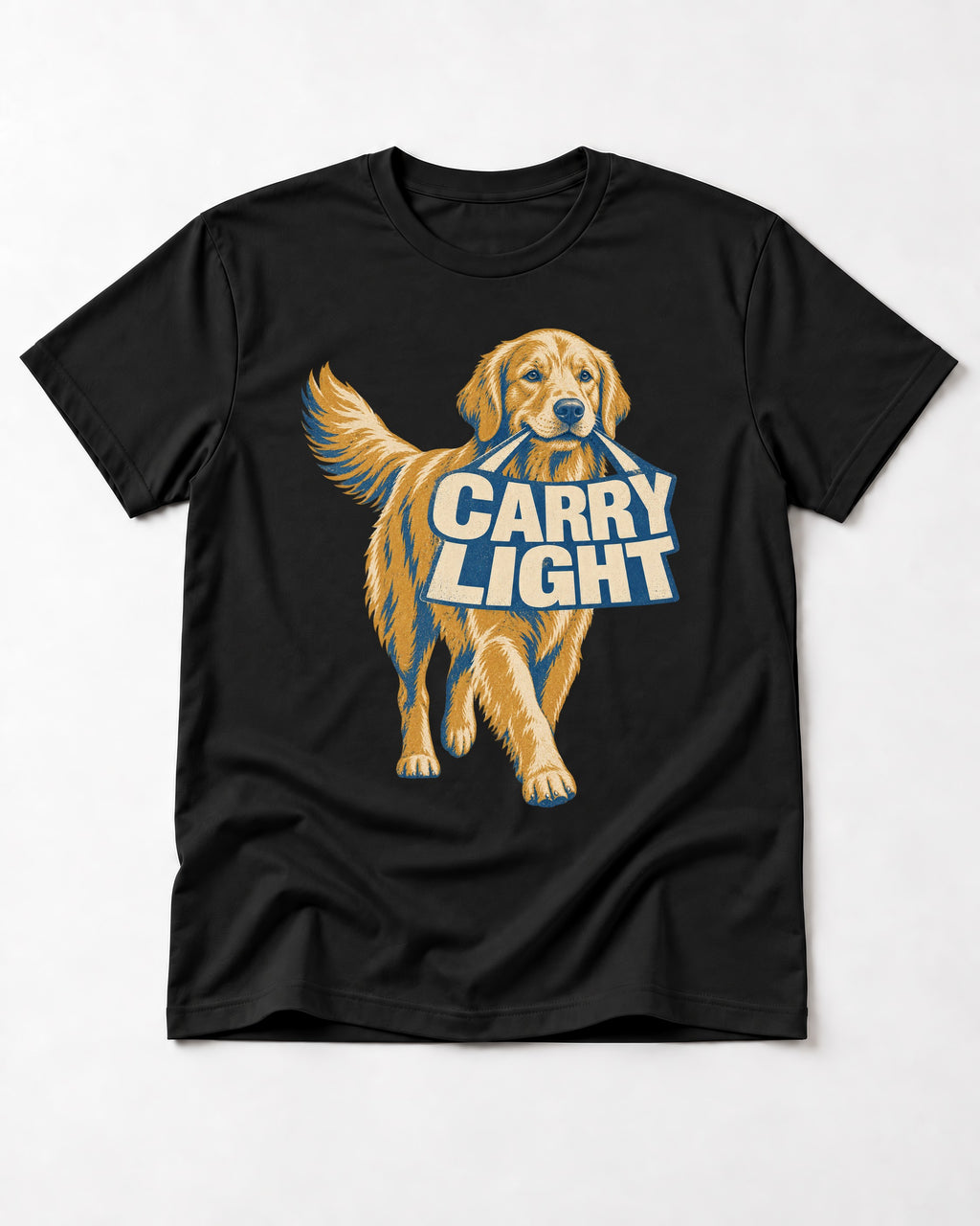 Golden Retriever Carry Light Sign Graphic T-Shirt in Black, flat lay product photo