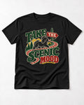 Shih Tzu Take the Scenic Mood Road Sign Graphic T-Shirt in Black, flat lay product photo
