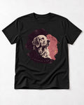 Golden Retriever A Quieter Kind Ink Wash Portrait Graphic T-Shirt in Black, flat lay product photo