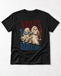 Shih Tzu Velvet Rebellion Checkerboard Graphic T-Shirt in Black, flat lay product photo