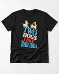 Pug Two Dogs One Bad Idea Graphic T-Shirt in Black, flat lay product photo