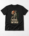 Work With The Wind Botanical Woodcut German Shepherd Dog Graphic T-Shirt in Black, flat lay product photo