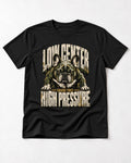 Frenchie Low Center High Pressure Graphic T-Shirt in Black, flat lay product photo