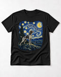 German Shorthaired Pointer Night Shift Orbital Division Starry Night Graphic T-Shirt in Black, flat lay product photo