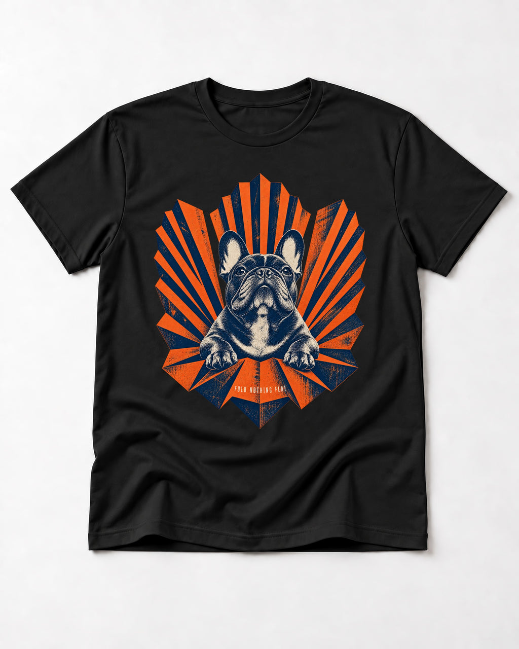 Frenchie Fold Nothing Flat Geometric Fan Graphic T-Shirt in Black, flat lay product photo
