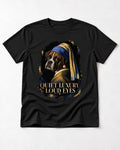 Quiet Luxury Loud Eyes Boxer Pearl Portrait T-Shirt in Black, flat lay product photo