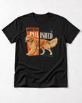 Golden Retriever More Than Polished Split Panel Graphic T-Shirt in Black, flat lay product photo
