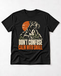 Pitbull Don't Confuse Calm with Small City Guardian Graphic T-Shirt in Black, flat lay product photo