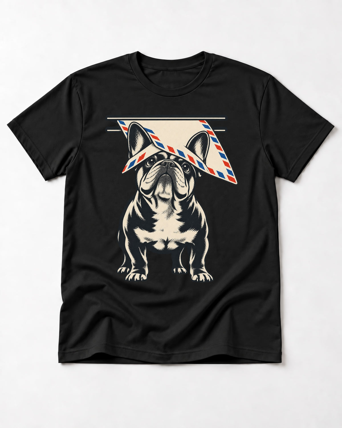 Frenchie Mail Slot Intercept Graphic T-Shirt in Black, flat lay product photo