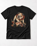 English Bulldog Toy Duty Nutcracker Mice T-Shirt in Black, flat lay product photo