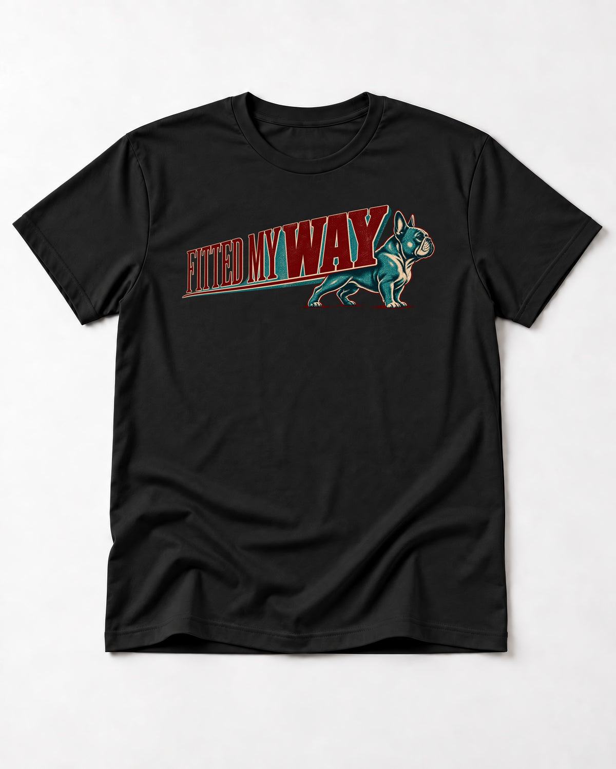 Frenchie Fitted My Way Collegiate Graphic T-Shirt in Black, flat lay product photo