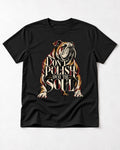 English Bulldog Don't Polish Away the Soul Typography Graphic T-Shirt in Black, flat lay product photo