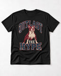 Boston Terrier Outlast The Hype Collegiate Graphic T-Shirt in Black, flat lay product photo