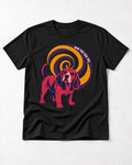 Now You See Me Beagle Spiral T-Shirt in Black, flat lay product photo