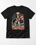 You Have Been Selected for Better Ideas Boston Terrier T-Shirt in Black, flat lay product photo