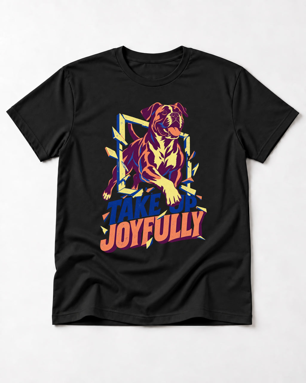 Take Up Joyfully Boxer Breakthrough Graphic T-Shirt in Black, flat lay product photo