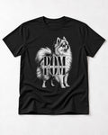 Pomeranian Form and Presence Monogram Graphic T-Shirt in Black, flat lay product photo