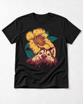 Husky Flower Witness Peeking Floral Graphic T-Shirt in Black, flat lay product photo