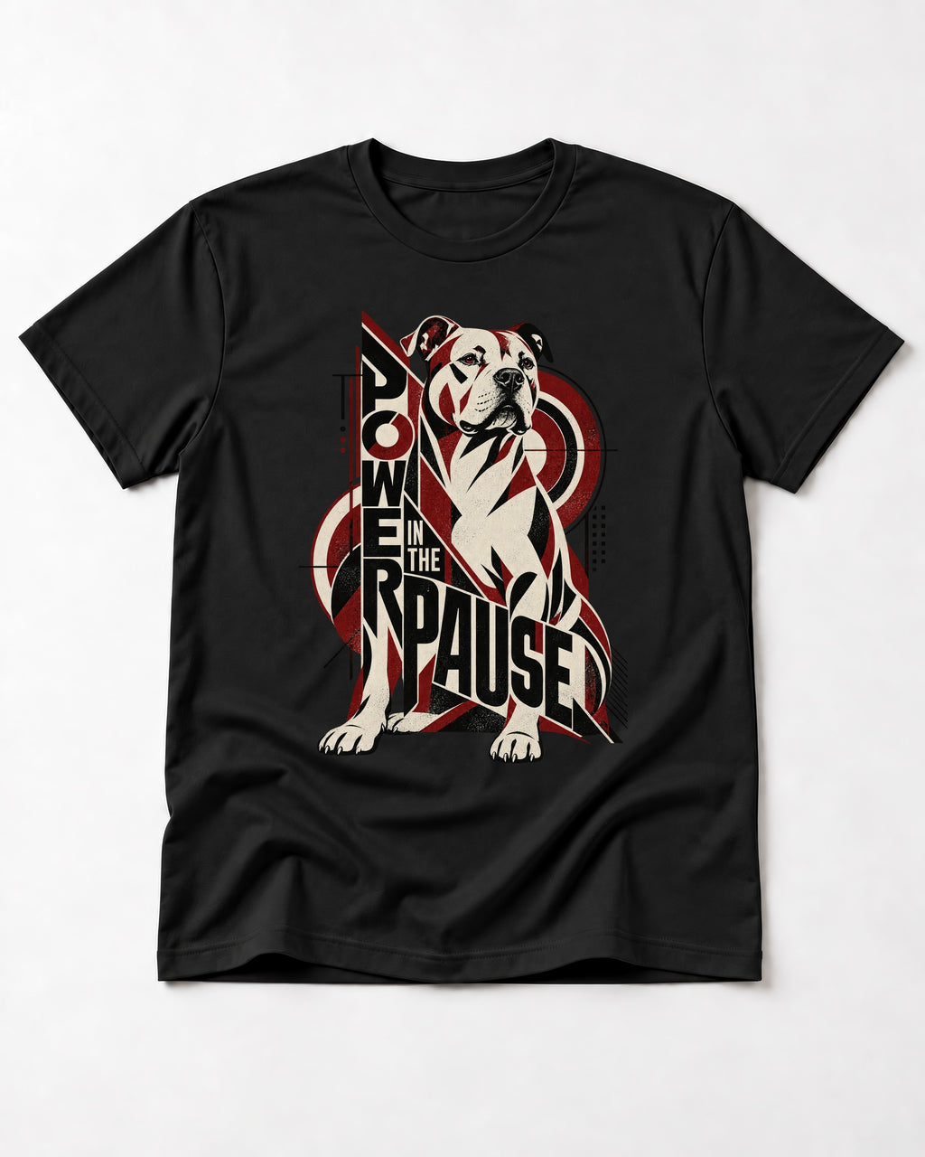 Pitbull Power in the Pause Geometric Graphic T-Shirt in Black, flat lay product photo