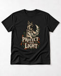 Protect Your Light Moon Botanical German Shepherd Dog Graphic T-Shirt in Black, flat lay product photo