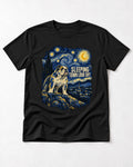 English Bulldog Sleeping Town Loud Sky Starry Night Graphic T-Shirt in Black, flat lay product photo