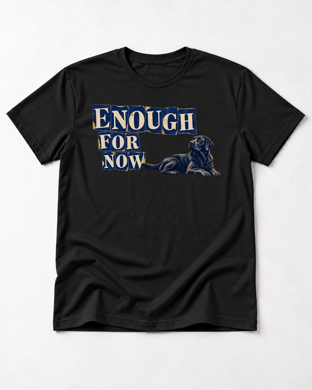 Labrador Retriever Enough for Now Reclining Graphic T-Shirt in Black, flat lay product photo