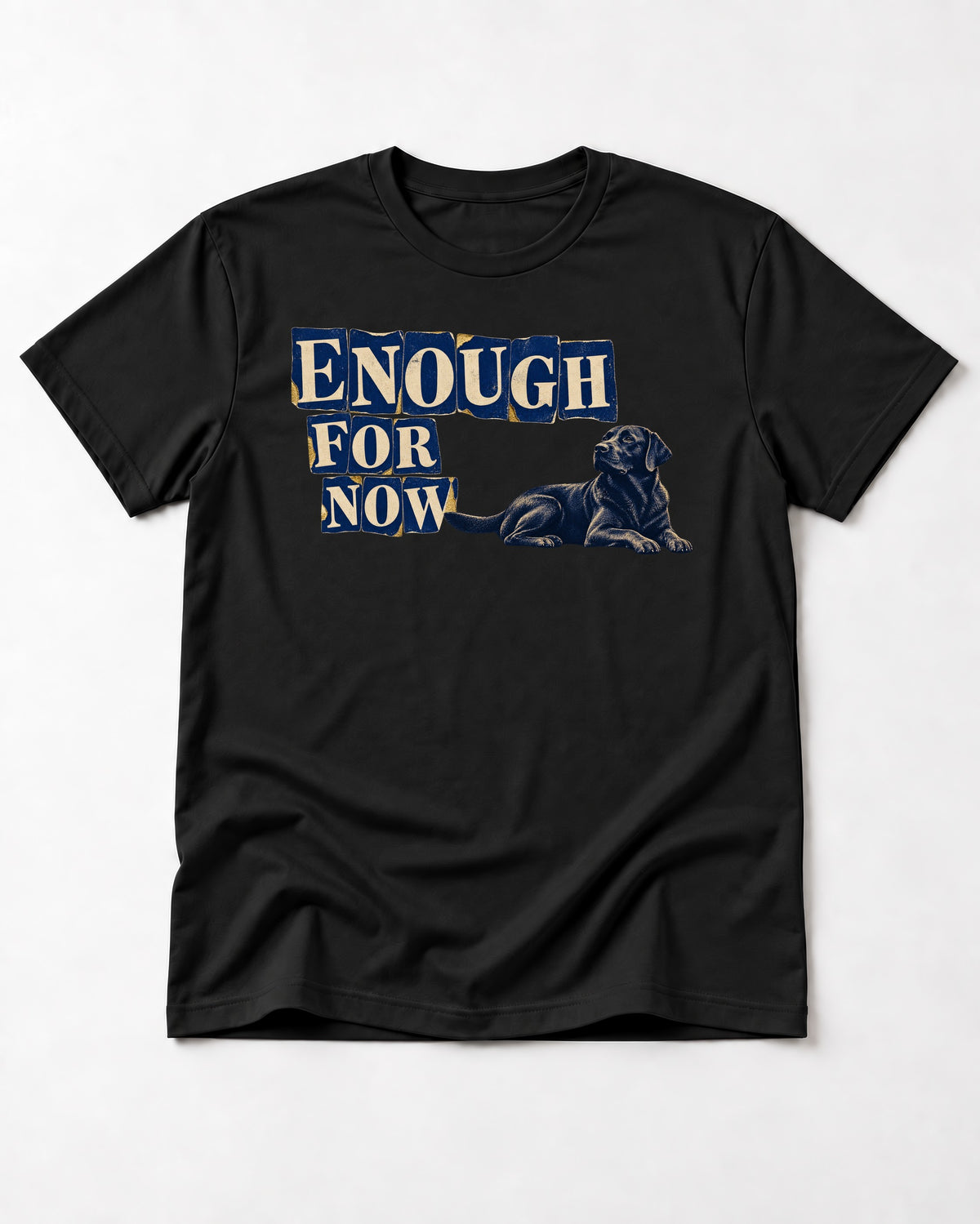 Labrador Retriever Enough for Now Reclining Graphic T-Shirt in Black, flat lay product photo