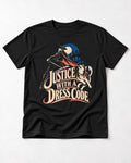 Husky Justice With A Dress Code Masked Swordsman Graphic T-Shirt in Black, flat lay product photo