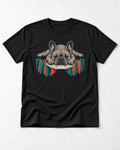 Frenchie Sploot Press Graphic T-Shirt in Black, flat lay product photo