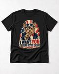 Yorkshire Terrier I Want You to Bring Better Energy Recruitment Poster Graphic T-Shirt in Black, flat lay product photo