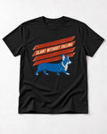Corgi Slant Without Falling Speed Graphic T-Shirt in Black, flat lay product photo