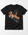 Golden Retriever At an Easy Angle Brushstroke Lounge Graphic T-Shirt in Black, flat lay product photo