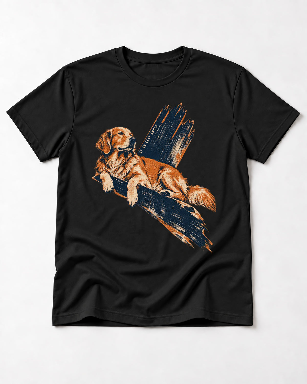 Golden Retriever At an Easy Angle Brushstroke Lounge Graphic T-Shirt in Black, flat lay product photo