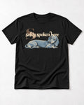Dachshund Softly Spoken Here Reclining Portrait Graphic T-Shirt in Black, flat lay product photo