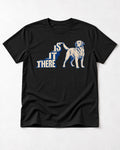 Labrador Retriever Is It There Stair-Step Graphic T-Shirt in Black, flat lay product photo