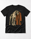Great Dane Harlequin Coat Rack Overcoat Graphic T-Shirt in Black, flat lay product photo