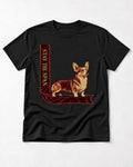 Corgi Stay the Span Ribbon T-Shirt in Black, flat lay product photo