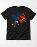 Dachshund VS Visible On Second Look Graphic T-Shirt in Black, flat lay product photo