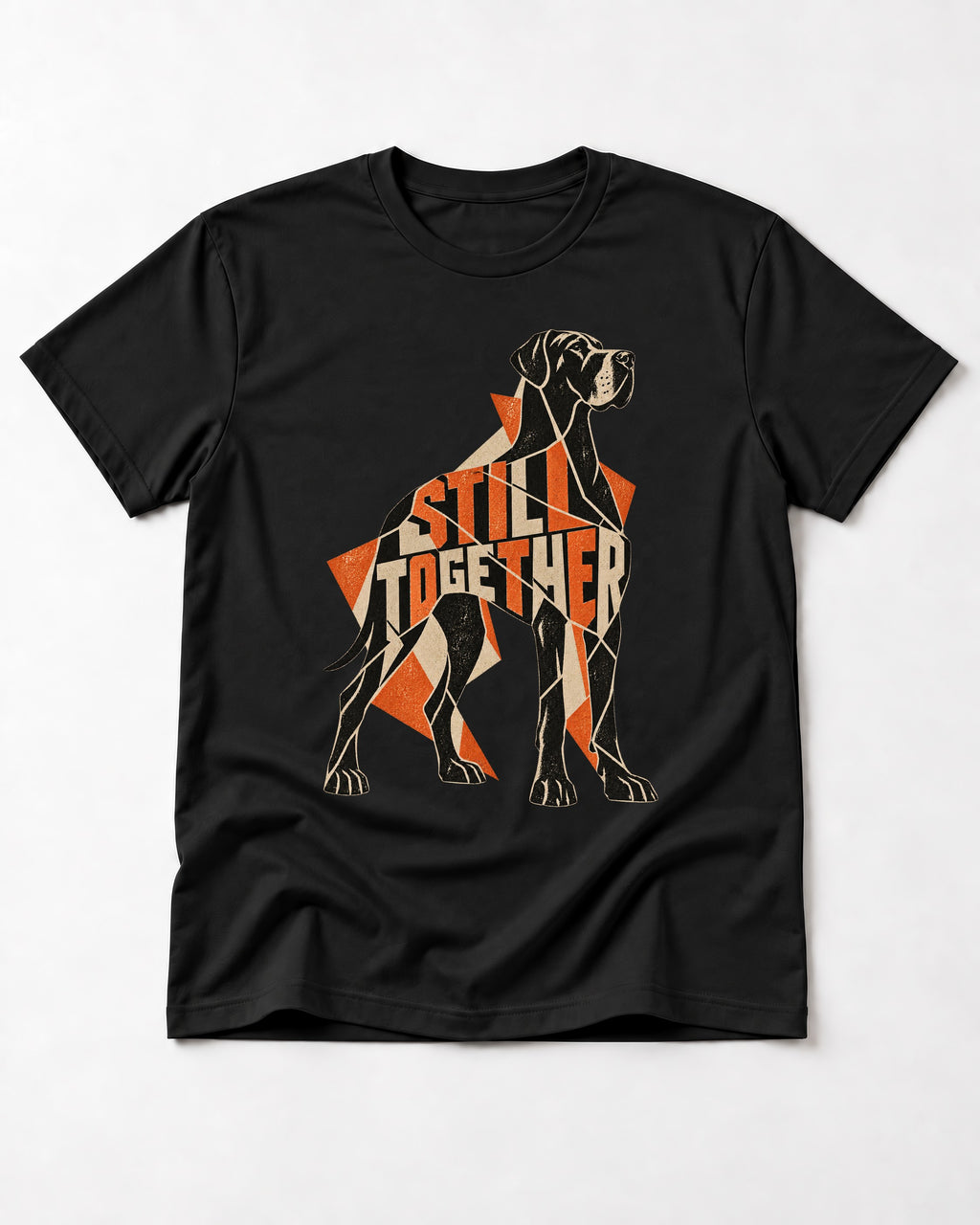 Great Dane Still Together Geometric Mosaic Graphic T-Shirt in Black, flat lay product photo