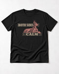 Doberman Both Sides Calm Banner T-Shirt in Black, flat lay product photo