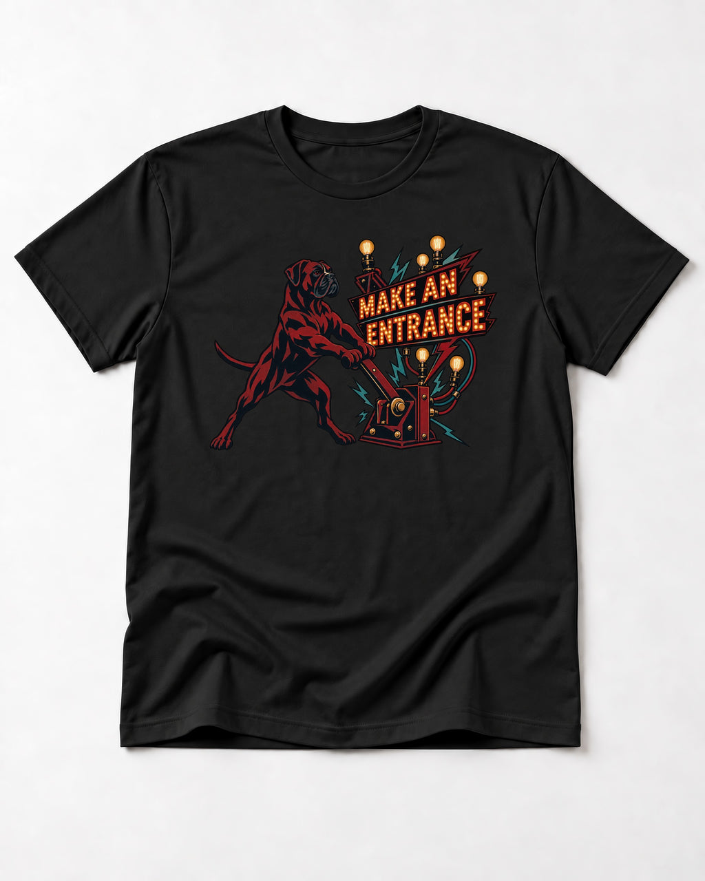 Boxer Make an Entrance T-Shirt in Black, flat lay product photo