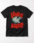 Pug Loudly Asleep Curled Yawn Graphic T-Shirt in Black, flat lay product photo