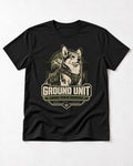 Corgi Ground Unit Field Service Badge T-Shirt in Black, flat lay product photo