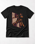 Doberman Cut Through Air Graphic T-Shirt in Black, flat lay product photo