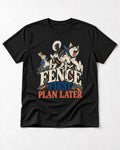 Husky Fence First Plan Later Garden Escape Graphic T-Shirt in Black, flat lay product photo